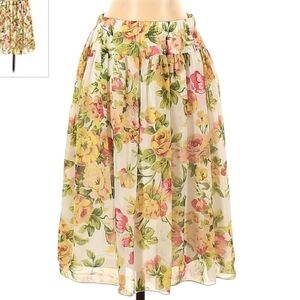 Rampag White Floral Lined Pleated Skirt Women's Size 0 Zip-Up Spring Summer EUC